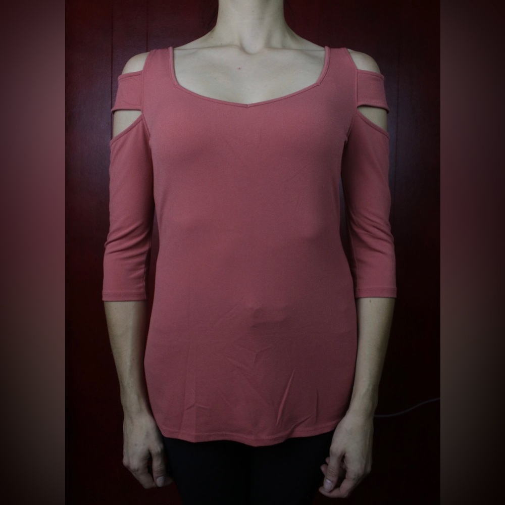 Bold Elements - Salmon Cold Shoulder Blouse - 3/4 Sleeve